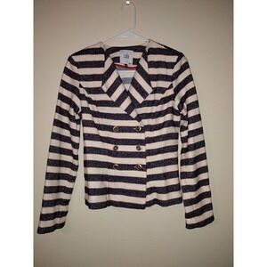 Cabi Navy White Red Stripe Double Breasted Blazer Jacket Women Size 0